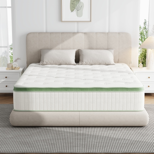 Vumece 10" Queen Size Hybrid Mattress in a Box, Memory Foam Layer & Individually Pocketed Coil for Pressure Relief, Medium Firm, CertiPUR-US