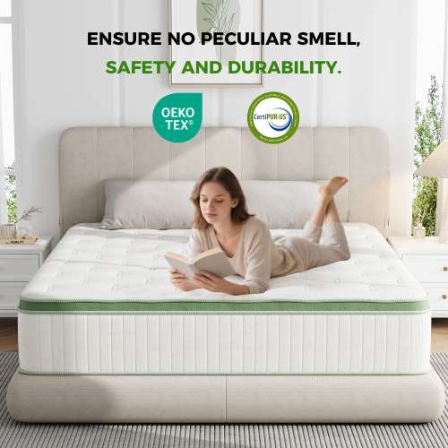 Vumece 10" Queen Size Hybrid Mattress in a Box, Memory Foam Layer & Individually Pocketed Coil for Pressure Relief, Medium Firm, CertiPUR-US