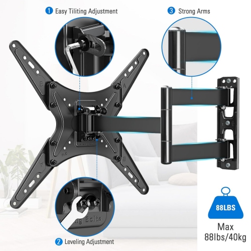 MOUNTUP TV Wall Mount for Most 26-55 Inch LED OLED LCD TVs, Full Motion Wall Mount TV Bracket with Swivel Articulating Arm, Up to 400x400mm & 88lbs
