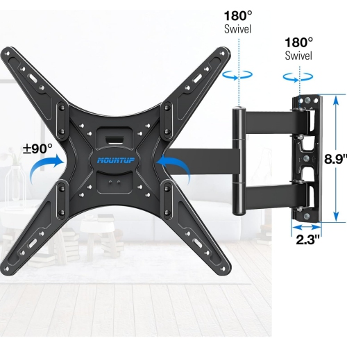 MOUNTUP TV Wall Mount for Most 26-55 Inch LED OLED LCD TVs, Full Motion Wall Mount TV Bracket with Swivel Articulating Arm, Up to 400x400mm & 88lbs