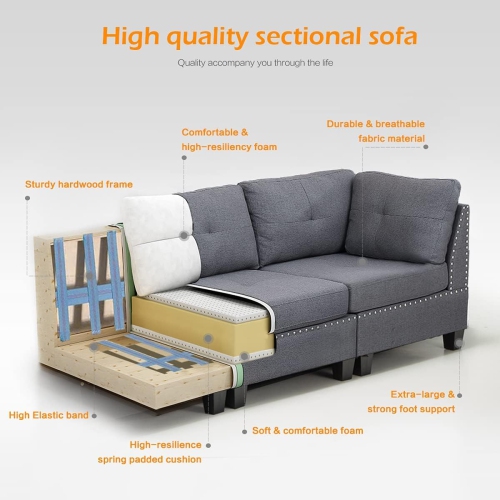 AECOJOY 88.6” Convertible Sectional Sofa Couch with Ottoman, 4-Seat Modern Tufted Fabric L-Shaped Couch with Reversible Chaise