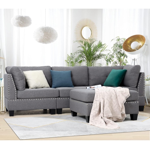 AECOJOY 88.6” Convertible Sectional Sofa Couch with Ottoman, 4-Seat Modern Tufted Fabric L-Shaped Couch with Reversible Chaise