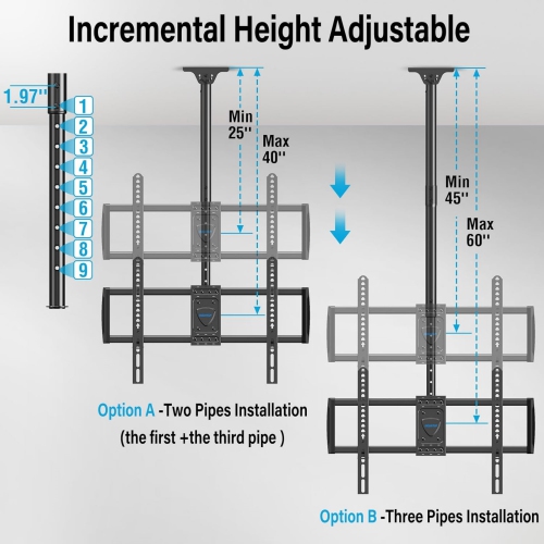 MOUNTUP Ceiling TV Mount, Hanging TV Ceiling Mount for TV 26''-75'', Full Motion TV Bracket with Min 25'' to Max 60'' Height Adjustment, Max VESA