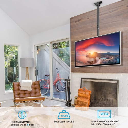 MOUNTUP Ceiling TV Mount, Hanging TV Ceiling Mount for TV 26''-75'', Full Motion TV Bracket with Min 25'' to Max 60'' Height Adjustment, Max VESA