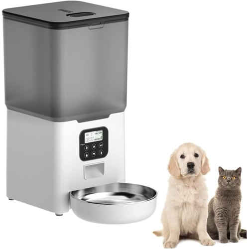6L Timed Smart Pet Feeder Automatic Food Dispenser Stainless Steel Double Bowl Recorder Dog and Cat Feeder Easy to Operate and Clean