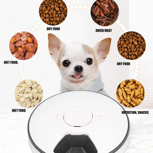 Automatic Timer 6-Bowl Pet Feeder, Automatic Dispenser with LED Digital Timer, Wet and Dry Pet Food for Cats and Small Dogs, 6 Meals, Up to 450g