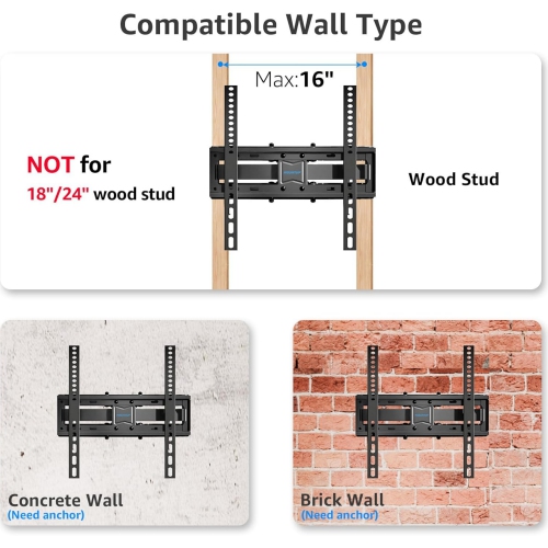 MOUNTUP TV Wall Mount-Full Motion TV Wall Mount for Most 26-55 Inch, Flat and Curved TV up to 88 LBS, Wall Mount TV Bracket with Dual Swivel
