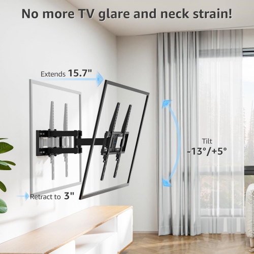 MOUNTUP TV Wall Mount-Full Motion TV Wall Mount for Most 26-55 Inch, Flat and Curved TV up to 88 LBS, Wall Mount TV Bracket with Dual Swivel
