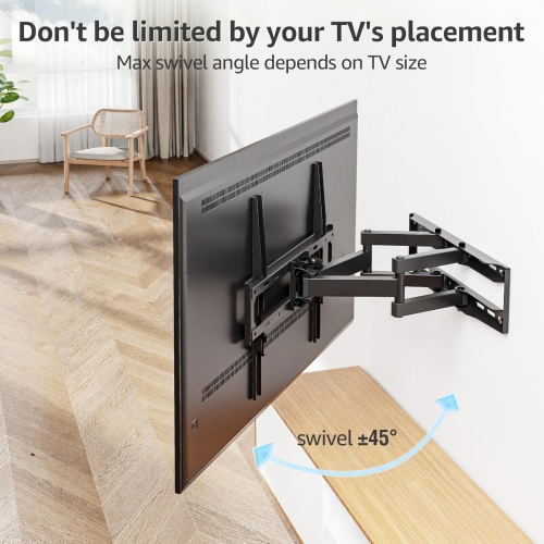 MOUNTUP TV Wall Mount-Full Motion TV Wall Mount for Most 26-55 Inch, Flat and Curved TV up to 88 LBS, Wall Mount TV Bracket with Dual Swivel