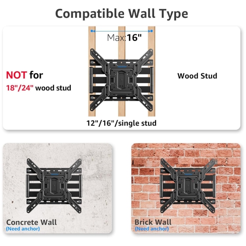 MOUNTUP Ultra Slim Full Motion TV Wall Mount, 1.3" Thin Low Profile for 26-60" TVs, Smooth Swivel Tilt Extension, Max Vesa 400x400mm, Up to 88lbs,