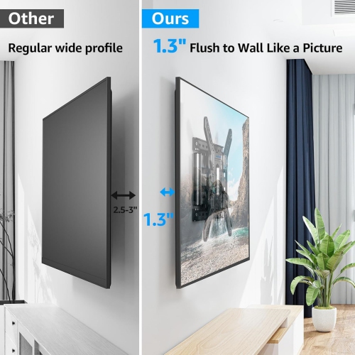 MOUNTUP Ultra Slim Full Motion TV Wall Mount, 1.3" Thin Low Profile for 26-60" TVs, Smooth Swivel Tilt Extension, Max Vesa 400x400mm, Up to 88lbs,