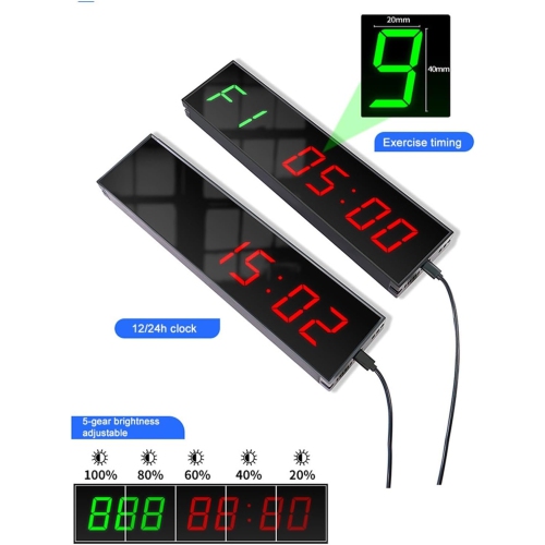 1.5-inch 6-digit LED large screen timer, countdown timer, stopwatch function, fitness boxing training rest interval timer, with remote control