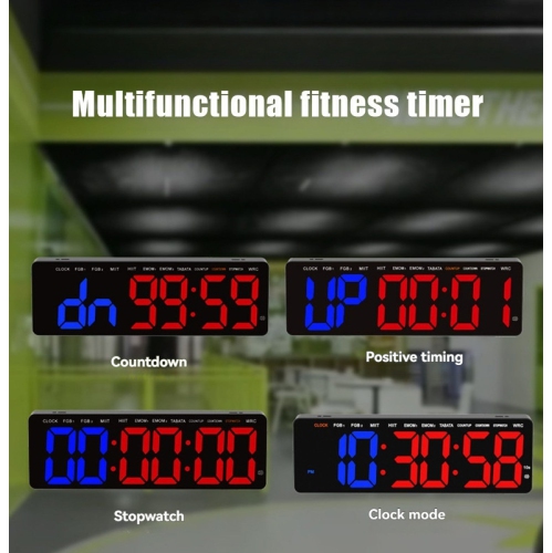 Fitness timer with LED countdown/countup, 16-inch ultra-clear digital display, eight training modes with remote control, and versatile use - green