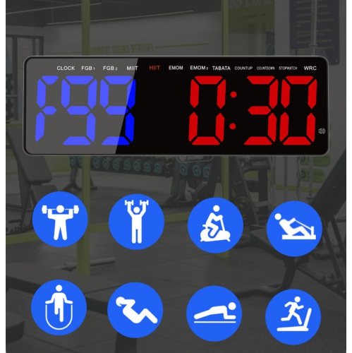 Fitness timer with LED countdown/countup, 16-inch ultra-clear digital display, eight training modes with remote control, and versatile use - green