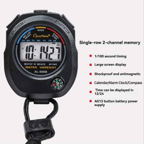 Digital electronic stopwatch - interval timer with large display, functional race timer
