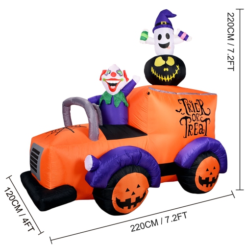 7.2ft Inflatable Halloween Truck, Clown Driving Truck with Ghosts and Exploding Pumpkin Halloween Decorations, Built-In LED, for Yard Party
