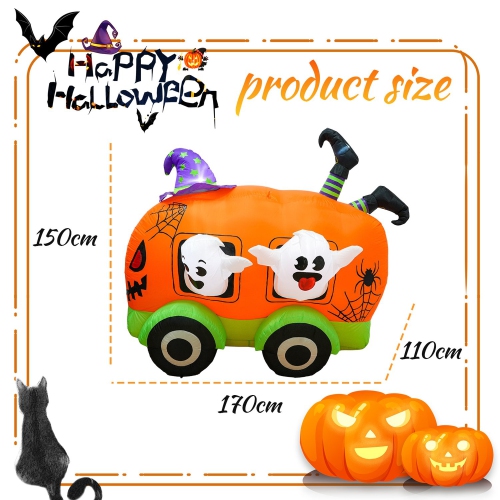 Inflatable Halloween Retro Bus with Built-In LED Light Blower for Holiday Decoration in Garden, Yard, and Outdoors
