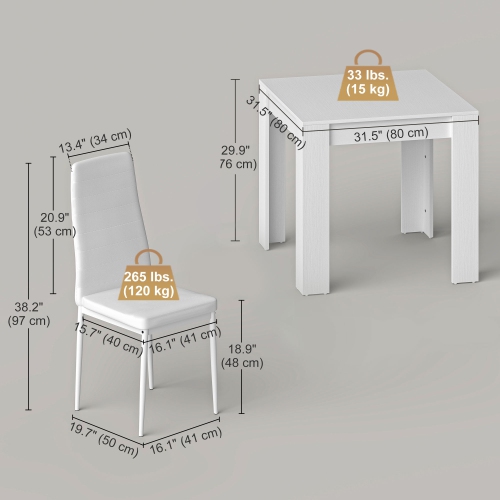 HOMCOM Dining Table Set for 2, 3 Piece Kitchen Table and Chairs with Steel Legs and High Back, Space-Saving Square Table and Upholstered Chairs for