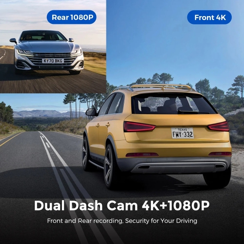 4K Dual Recording Dash Cam with HD Wide-Angle Night Vision, WiFi, Front and Rear Dual Lenses, GPS, and In-Vehicle Recording - 4K+1080P+WiFi+GPS with