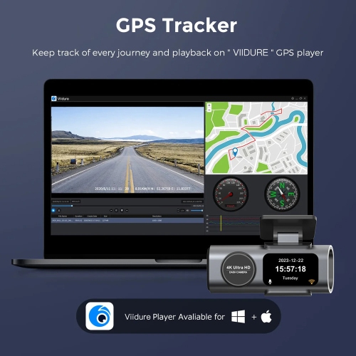 4K Dual Recording Dash Cam with HD Wide-Angle Night Vision, WiFi, Front and Rear Dual Lenses, GPS, and In-Vehicle Recording - 4K+1080P+WiFi+GPS with