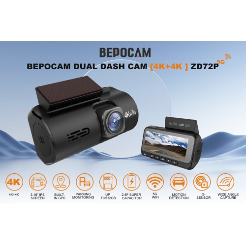 Starlight Night Vision HDR HD Driving Recorder with IPS Screen, Loop Recording, Black Front and Rear Dual Recording Car Camera - 4K+4K+5G WiFi+128G