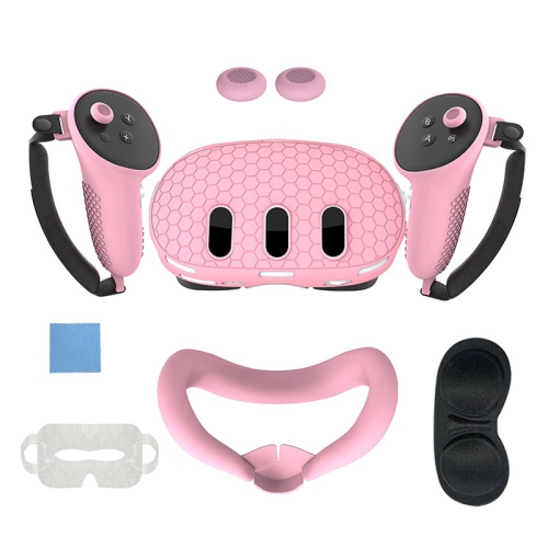 Étui silicone pour manette Meta Quest 3, étui console Quest3, 7 accessoires RV antidérapants et résistants aux chutes - Rose