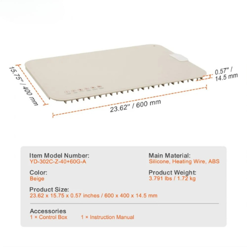 VEVOR YD-302C-Z-40+60G-A Electric Warming Tray, 23.6" × 15.7" Rollable Food Warming Mat with Touch Temp Control, Timer & Child Lock, Beige