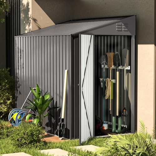 AECOJOY 4' x 7' Outdoor Lean to Storage Sheds & Outdoor Storage, Small Metal Wall Side Shed for Garden, Dark Grey