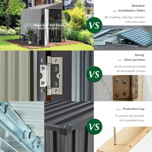 AECOJOY 4' x 7' Outdoor Lean to Storage Sheds & Outdoor Storage, Small Metal Wall Side Shed for Garden, Dark Grey