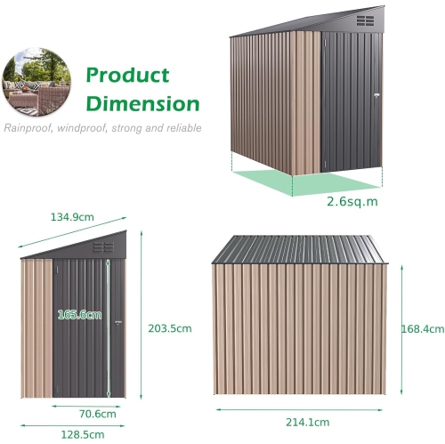 AECOJOY 4' x 7' Outdoor Lean to Storage Sheds & Outdoor Storage, Small Metal Wall Side Shed for Garden, Grey