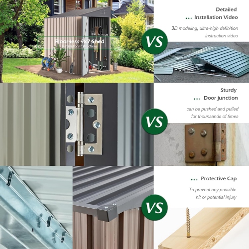 AECOJOY 4' x 7' Outdoor Lean to Storage Sheds & Outdoor Storage, Small Metal Wall Side Shed for Garden, Grey