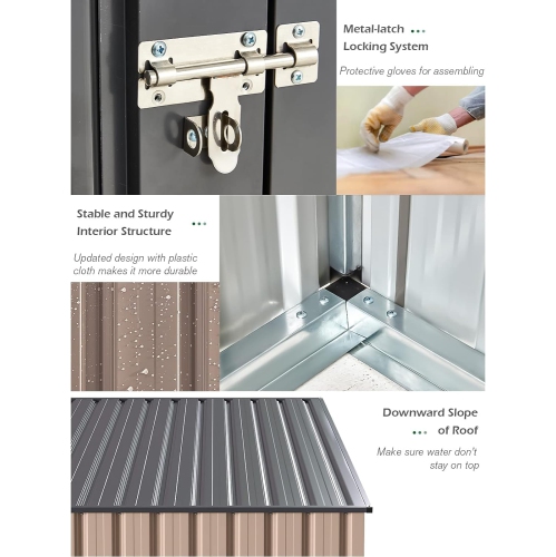 AECOJOY 4' x 7' Outdoor Lean to Storage Sheds & Outdoor Storage, Small Metal Wall Side Shed for Garden, Grey