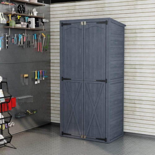 Armoire de rangement extérieure en bois AECOJOY, imperméable, remise de jardin avec 3 tablettes réglables