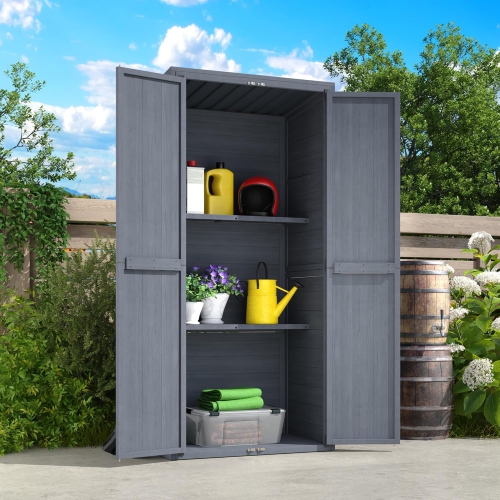 Armoire de rangement extérieure en bois AECOJOY, imperméable, remise de jardin avec 3 tablettes réglables