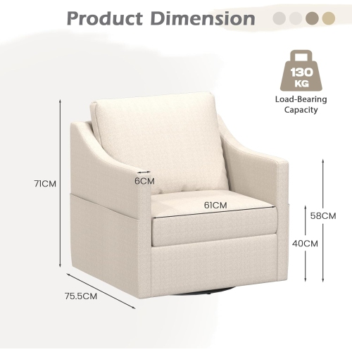 AECOJOY Swivel Armchair, Fabric Accent Chair Nursery Rocking Chairs, 360° Rotating Metal Base for Living Room, Beige