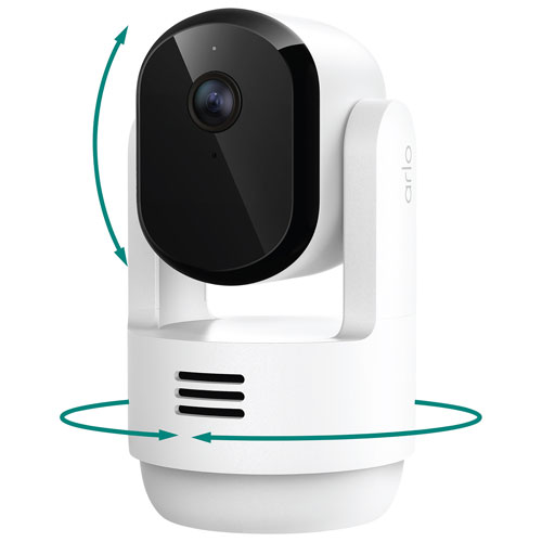 Caméra de surveillance d'intérieur 2K panoramique/inclinable à brancher avec fil Arlo - Blanc