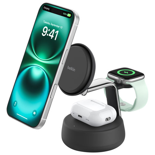Belkin 3-in-1 25W Qi2 Wireless Charging Stand - Grey