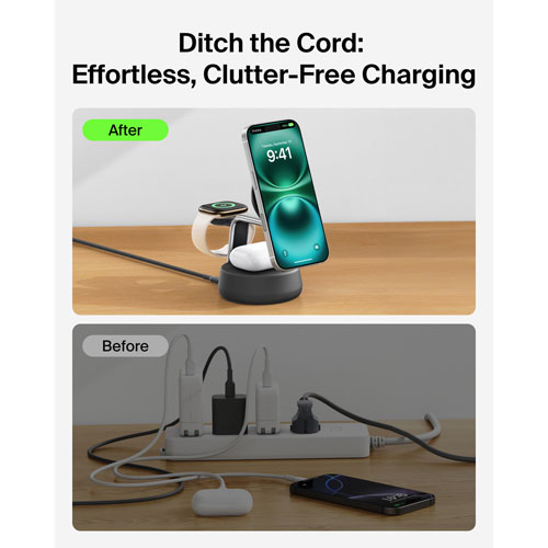 Belkin 3-in-1 25W Qi2 Wireless Charging Stand - Grey