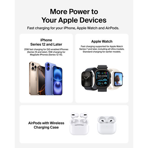 Belkin 3-in-1 25W Qi2 Wireless Charging Stand - Grey