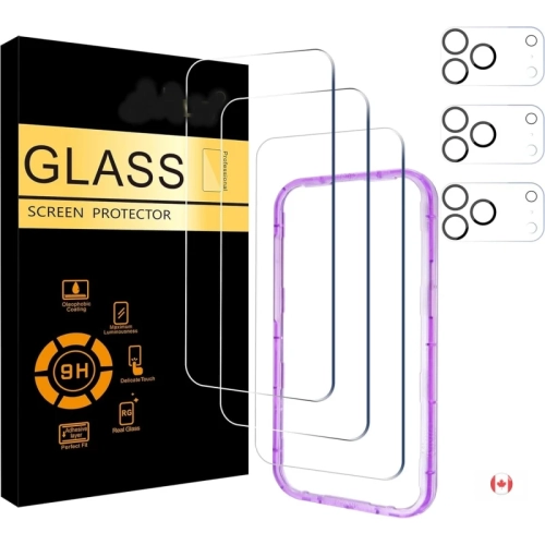 Paquet de 3 protecteurs d'écran pour iPhone 17 Pro Max de 6,9&nbsp;po + paquet de 3 protecteurs de lentille de caméra, verre trempé compatible avec