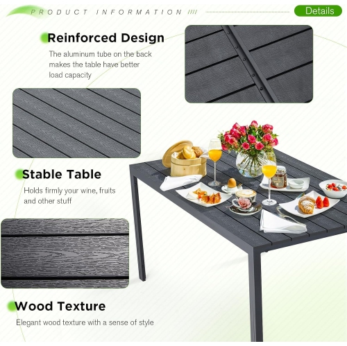 Table de salle à manger d'extérieur AECOJOY de 60 po, table de jardin en aluminium et dessus de table en composite de bois et de plastique