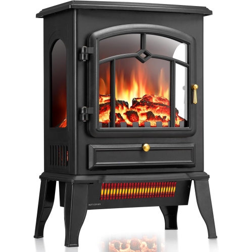 ZAFRO Electric Fireplace Stove, 5100 BTU Quick Heating Electric Fireplace Heater with Adjustable Flame Brightness, 1000W/1500W Thermostat, for Living