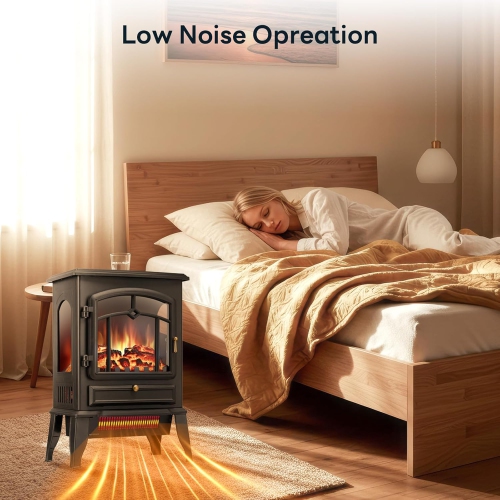 ZAFRO Electric Fireplace Stove, 5100 BTU Quick Heating Electric Fireplace Heater with Adjustable Flame Brightness, 1000W/1500W Thermostat, for Living