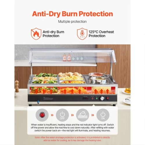 VEVOR SKT1/3*9-H Commercial Soup Warmer Station, 2 × 6.34 Qt Pots & 6 × 1/3 Pans with Splash Guard, 1500W Stainless Steel Bain Marie, Adjustable Temp