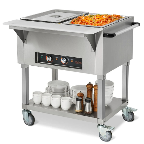 VEVOR MDC-2 Commercial Food Warmer, 2 × 20.6 Qt Electric Steam Table with Independent Temp Control, 1000W Buffet Catering Server with Wheels & PE