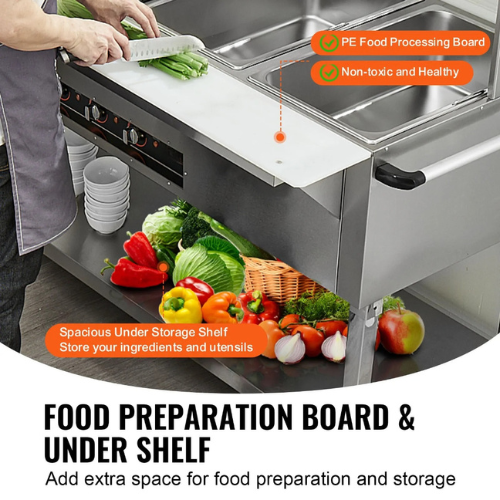 VEVOR MDC-2 Commercial Food Warmer, 2 × 20.6 Qt Electric Steam Table with Independent Temp Control, 1000W Buffet Catering Server with Wheels & PE