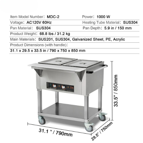 VEVOR MDC-2 Commercial Food Warmer, 2 × 20.6 Qt Electric Steam Table with Independent Temp Control, 1000W Buffet Catering Server with Wheels & PE