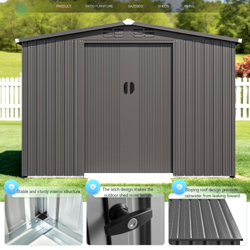 Remise extérieure AECOJOY, 6 x 8 pi, avec porte coulissante, armoire à outils pour l'extérieur, remises en métal pour le jardin