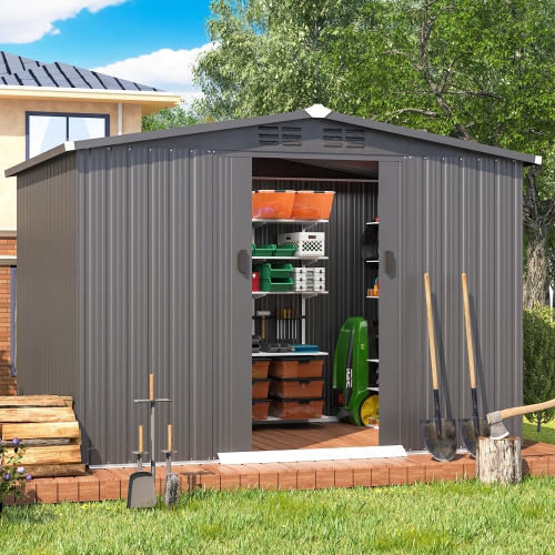Remise extérieure AECOJOY, 6 x 8 pi, avec porte coulissante, armoire à outils pour l'extérieur, remises en métal pour le jardin