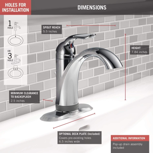 Delta Faucet Lahara Single-Handle Bathroom Faucet with Diamond Seal Technology and Drain Assembly